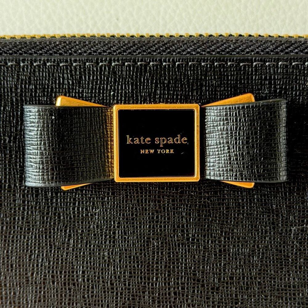 NWT Kate Spade Black Leather Morgan Bow Embellished Zip Around Continental Walle - Picture 4 of 16